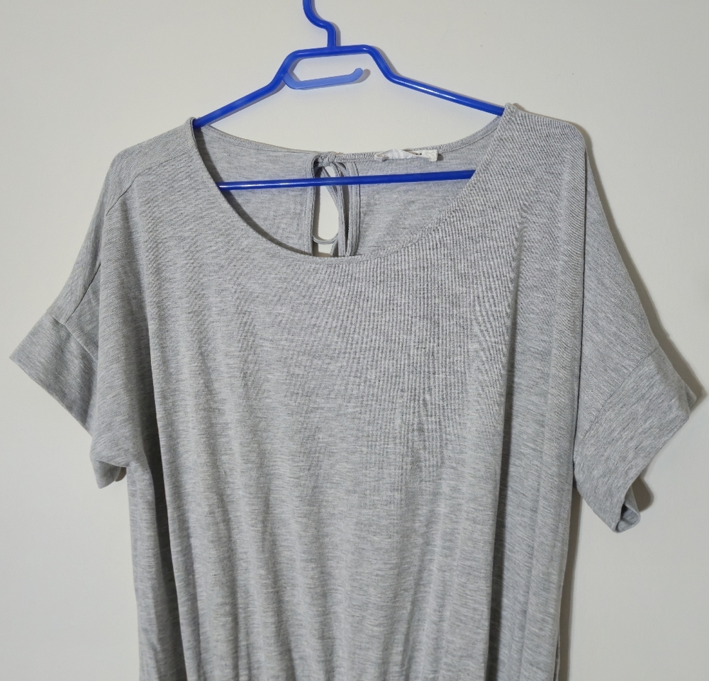 ZENANA 1X Loungewear Grey Romper Elastic Waist Keyhole Back Short Sleeve Dress - Picture 3 of 14